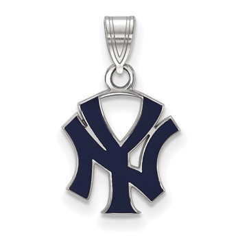 Sterling Silver Rhodium Plated Major League Baseball LogoArt New York Yankees Enamel Pendant