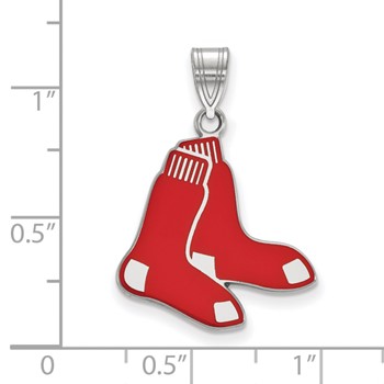 Sterling Silver Rhodium Plated Major League Baseball LogoArt Boston Red Sox Enamel Pendant — alternate view