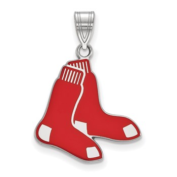 Sterling Silver Rhodium Plated Major League Baseball LogoArt Boston Red Sox Enamel Pendant