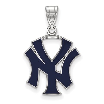 Sterling Silver Rhodium Plated Major League Baseball LogoArt New York Yankees Enamel Pendant