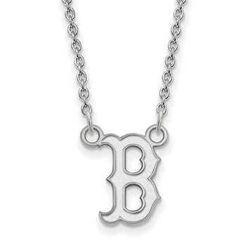 14k White Gold Major League Baseball LogoArt Boston Red Sox Letter B Pendant Necklace