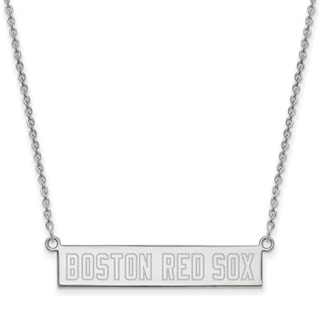 Sterling Silver Rhodium Plated Major League Baseball LogoArt Boston Red Sox Small Bar Necklace