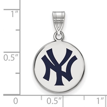Sterling Silver Rhodium Plated Major League Baseball LogoArt New York Yankees Enamel Disc Pendant — alternate view