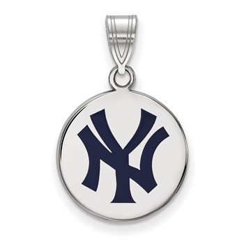 Sterling Silver Rhodium Plated Major League Baseball LogoArt New York Yankees Enamel Disc Pendant
