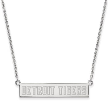 Sterling Silver Rhodium Plated Major League Baseball LogoArt Detroit Tigers Small Bar Necklace