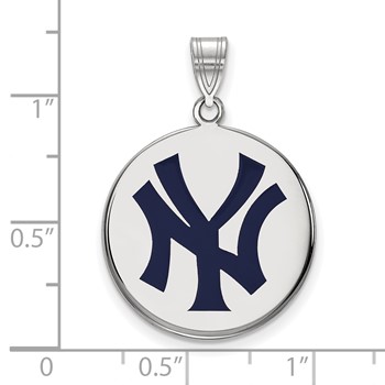 Sterling Silver Rhodium Plated Major League Baseball LogoArt New York Yankees Enamel Disc Pendant — alternate view
