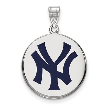 Sterling Silver Rhodium Plated Major League Baseball LogoArt New York Yankees Enamel Disc Pendant