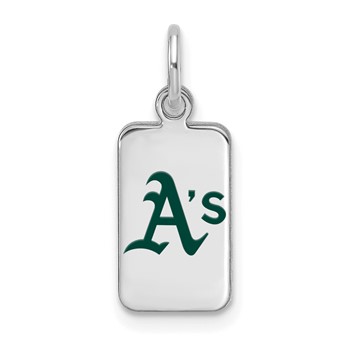 Sterling Silver Rhodium Plated Major League Baseball LogoArt Oakland Athletics Enamel Tag Pendant
