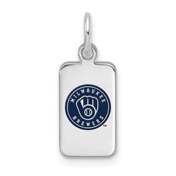 Sterling Silver Rhodium Plated Major League Baseball LogoArt Milwaukee Brewers Enamel Tag Pendant