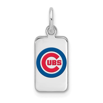 Sterling Silver Rhodium Platedl Major League Baseball LogoArt Chicago Cubs Enamel Tag Pendant