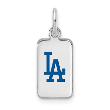Sterling Silver Rhodium Plated Major League Baseball LogoArt Los Angeles Dodgers Enamel Tag Pendant