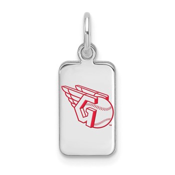 Sterling Silver Rhodium Plated Major League Baseball LogoArt Cleveland Guardians Enamel Tag Pendant