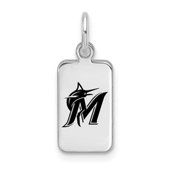 Sterling Silver Rhodium Plated Major League Baseball LogoArt Miami Marlins Enamel Tag Pendant