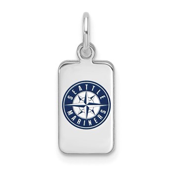 Sterling Silver Rhodium Plated Major League Baseball LogoArt Seattle Mariners Enamel Tag Pendant