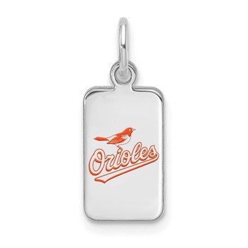 Sterling Silver Rhodium Plated Major League Baseball LogoArt Baltimore Orioles Enamel Tag Pendant