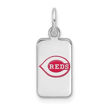 Sterling Silver Rhodium Plated Major League Baseball LogoArt Cincinnati Reds Enamel Tag Pendant