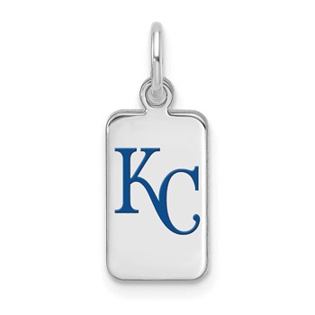 Sterling Silver Rhodium Plated Major League Baseball LogoArt Kansas City Royals Enamel Tag Pendant