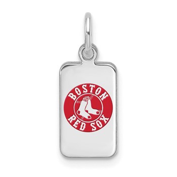 Sterling Silver Rhodium Plated Major League Baseball LogoArt Boston Red Sox Enamel Tag Pendant