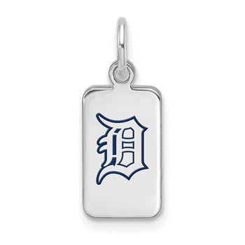 Sterling Silver Rhodium Plated Major League Baseball LogoArt Detroit Tigers Enamel Tag Pendant