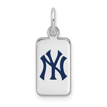 Sterling Silver Rhodium Plated Major League Baseball LogoArt New York Yankees Enamel Tag Pendant
