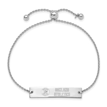 Sterling Silver Rhodium Plated Major League Baseball LogoArt Oakland Athletics Name Bar Adjustable Bracelet — alternate view
