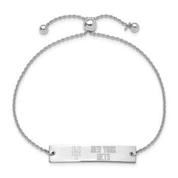 Sterling Silver Rhodium Plated Major League Baseball LogoArt New York Mets Name Bar Adjustable Bracelet — alternate view