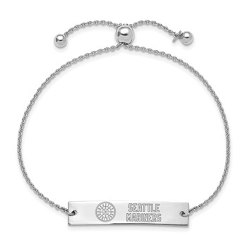 Sterling Silver Rhodium Plated Major League Baseball LogoArt Seattle Mariners Name Bar Adjustable Bracelet — alternate view