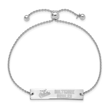 Sterling Silver Rhodium Plated Major League Baseball LogoArt Baltimore Orioles Name Bar Adjustable Bracelet — alternate view