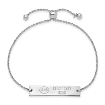 Sterling Silver Rhodium Plated Major League Baseball LogoArt Cincinnati Reds Name Bar Adjustable Bracelet — alternate view