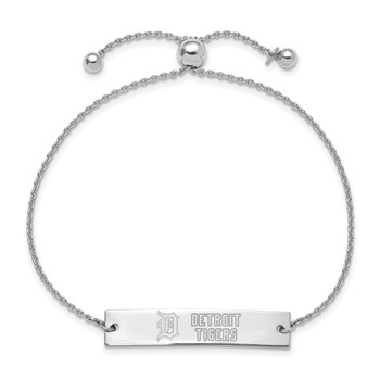 Sterling Silver Rhodium Plated Major League Baseball LogoArt Detroit Tigers Name Bar Adjustable Bracelet — alternate view
