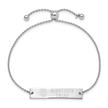 Sterling Silver Rhodium Plated Major League Baseball LogoArt Minnesota Twins Name Bar Adjustable Bracelet — alternate view