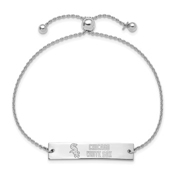 Sterling Silver Rhodium Plated Major League Baseball LogoArt Chicago White Sox Name Bar Adjustable Bracelet — alternate view