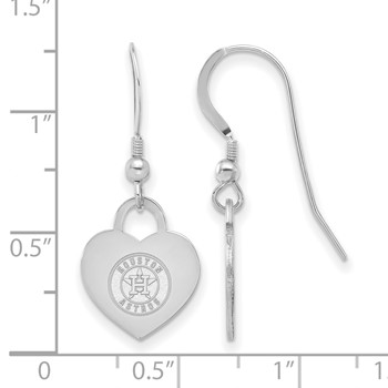 Sterling Silver Rhodium Plated Major League Baseball LogoArt Houston Astros Heart Dangle Earrings — alternate view