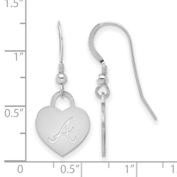 Sterling Silver Rhodium Plated Major League Baseball LogoArt Atlanta Braves Heart Dangle Earrings — alternate view