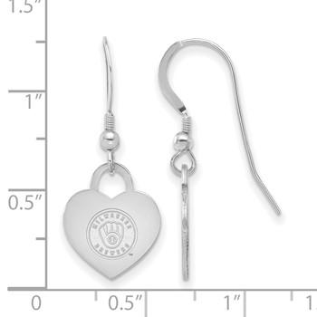 Sterling Silver Rhodium Plated Major League Baseball LogoArt Milwaukee Brewers Heart Dangle Earrings — alternate view