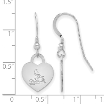 Sterling Silver Rhodium Plated Major League Baseball LogoArt St Louis Cardinals Heart Dangle Earrings — alternate view
