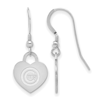 Sterling Silver Rhodium Plated Major League Baseball LogoArt Chicago Cubs Heart Dangle Earrings