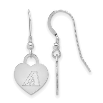 Sterling Silver Rhodium Plated Major League Baseball LogoArt Arizona Diamondbacks Heart Dangle Earrings