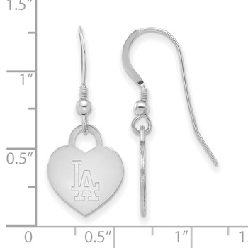 Sterling Silver Rhodium Plated Major League Baseball LogoArt Los Angeles Dodgers Heart Dangle Earrings — alternate view