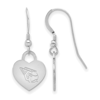 Sterling Silver Rhodium Plated Major League Baseball LogoArt Cleveland Guardians Heart Dangle Earrings