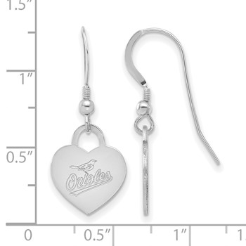 Sterling Silver Rhodium Plated Major League Baseball LogoArt Baltimore Orioles Heart Dangle Earrings — alternate view