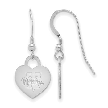 Sterling Silver Rhodium Plated Major League Baseball LogoArt Philadelphia Phillies Heart Dangle Earrings