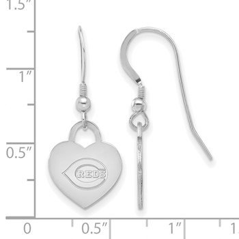 Sterling Silver Rhodium Plated Major League Baseball LogoArt Cincinnati Reds Heart Dangle Earrings — alternate view