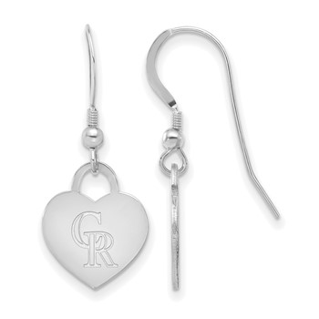 Sterling Silver Rhodium Plated Major League Baseball LogoArt Colorado Rockies Heart Dangle Earrings
