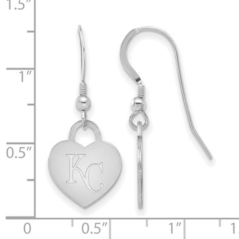 Sterling Silver Rhodium Plated Major League Baseball LogoArt Kansas City Royals Heart Dangle Earrings — alternate view