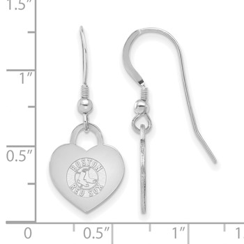 Sterling Silver Rhodium Plated Major League Baseball LogoArt Boston Red Sox Heart Dangle Earrings — alternate view