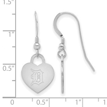 Sterling Silver Rhodium Plated Major League Baseball LogoArt Detroit Tigers Heart Dangle Earrings — alternate view