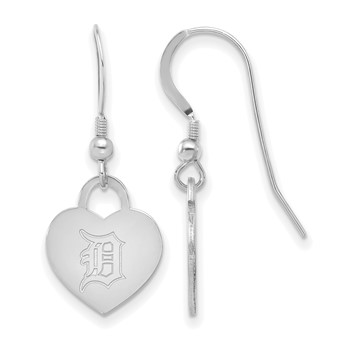 Sterling Silver Rhodium Plated Major League Baseball LogoArt Detroit Tigers Heart Dangle Earrings