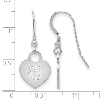 Sterling Silver Rhodium Plated Major League Baseball LogoArt Minnesota Twins Heart Dangle Earrings — alternate view