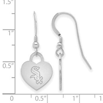 Sterling Silver Rhodium Plated Major League Baseball LogoArt Chicago White Sox Heart Dangle Earrings — alternate view